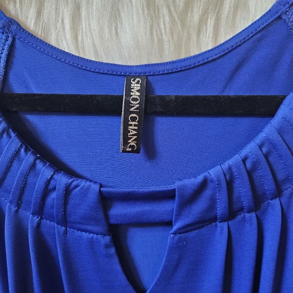 Simon Chang 2000's Cobalt Sleeveless Sheath Dress W/ Embellishments - Picture 7 of 8